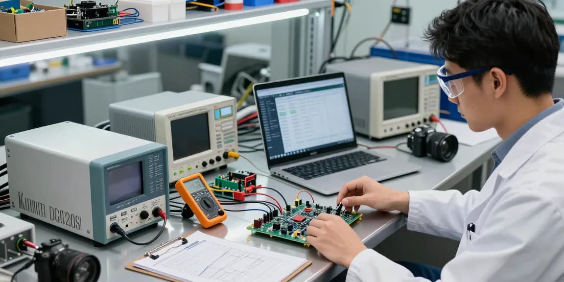 Kiprim DC620S Power Supply in action at an electrical engineering workshop, with an engineer programming settings.
