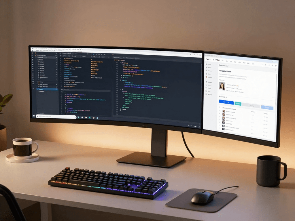 IPTV reseller control panel software development in a modern workspace with high-tech setup.
