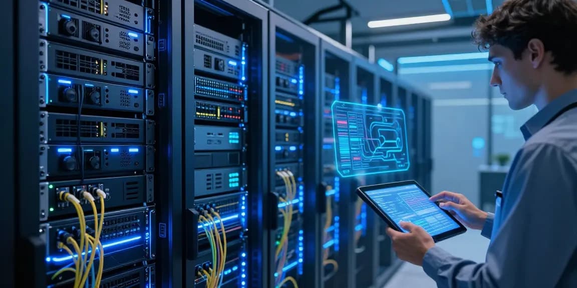 IPTV UK - Professional data centre with robust server technology, showcasing efficient digital infrastructure and cloud solutions.